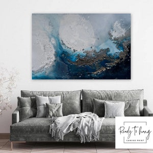Blue Marbling Print, Ocean Canvas Wall Art, Abstract Ocean Canvas Print, Ocean Art,  Abstract Wave Painting, Wave Art, Wave Canvas Print