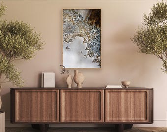 Medium Sized Art Work, Corridor Canvas Art, Gold Sea Painting Framed, Mantelpiece Art, Gold Foil Painting Print, Striking Abstract Framed