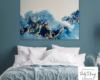 Wonderwater canvas - oceaanwaterafdruk - waterafdruk - blauw waterafdruk - kustmuurkunst - abstracte oceaankunst - watermuurkunst zeekunst