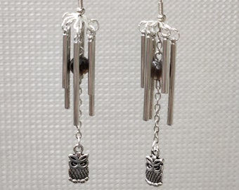 Custom Silver Windchime Inspired Earrings with Stone Clappers and Wind Catcher Charms
