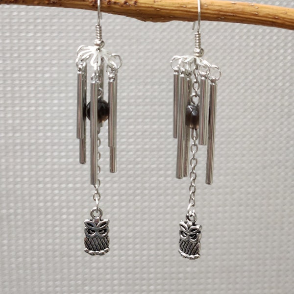 Custom Silver Windchime Inspired Earrings with Stone Clappers and Wind Catcher Charms