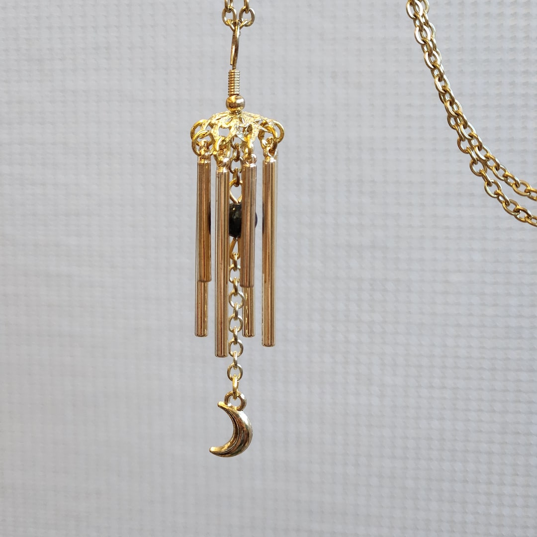 Annular Eclipse Gold Wind Chime Necklace With Gold Crescent Etsy