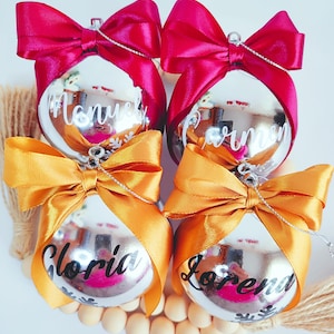 Silver Christmas balls, personalized Christmas balls, personalized balls with bow, Christmas gift, Christmas ornament, decoration