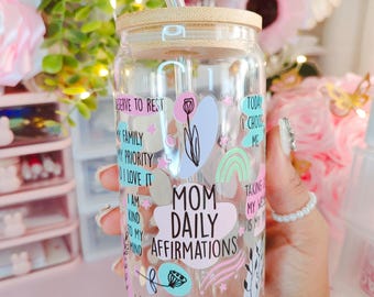 Personalized mug for mom, Mother's Day gift, mother affirmations, affirmations in English, mug with lid and straw