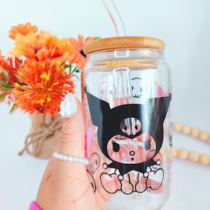 Kuremii Cup, Glass Cup with Lid and Straw, Kuromii, Glass Can for Cold Drinks, Kawaii Senrio Cup, Halloween Cup, Autumn Cup