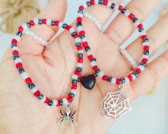 Couples Bracelet Duo/Boyfriend Gift Idea/Spider-Inspired Matching Bracelets/Heart Magnet Bracelets for Best Friends