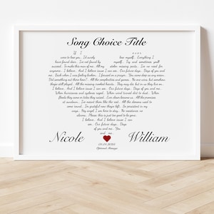 Personalized Song Print | Heart Shaped Lyrics | Custom Song | Wedding Gift | Anniversary | Wall Art | Gift for Him | Gift for Her | Couples