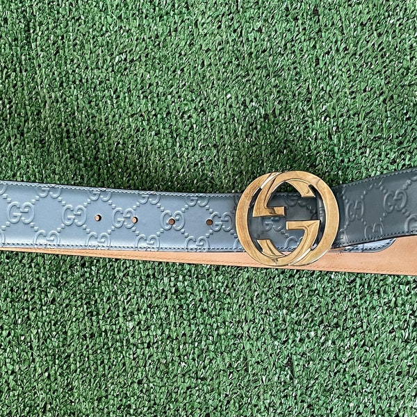 Vintage, Authentic, Gucci, Powder Blue, Leather, GG wide Belt