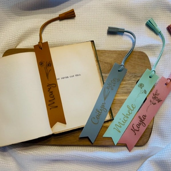 Personalized Leather Bookmark/Bookmark/Leather Bookmark/Birth Month Flower Bookmark