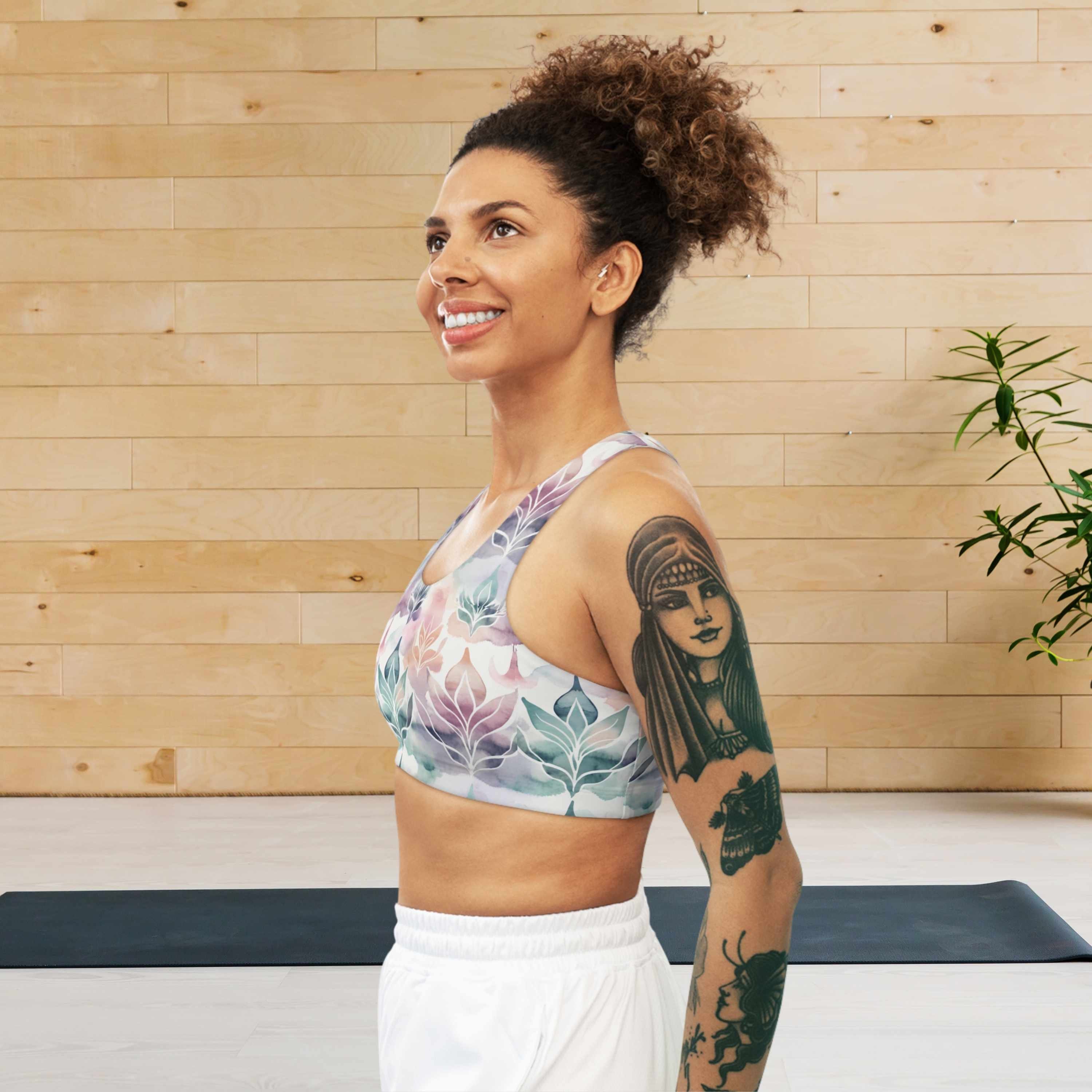 Psytrance Yoga Wear Women's Bra Top Bralette Hamsa Print Black