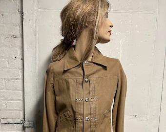 Vintage (like new!)  MADE in FRANCE denim jacket / 1970s Cotton/denim  jacket / beige / XS