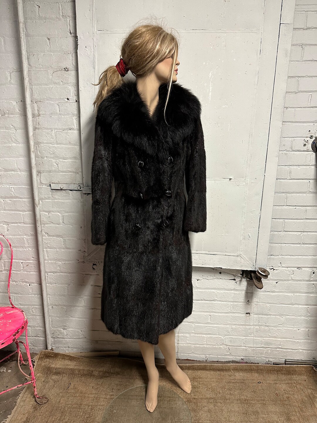 Vintage Fur Coat /male Mink / Fox Collar / Black Fur Coat - Etsy