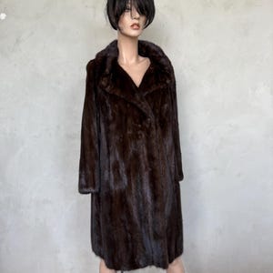 Vintage Dark Brown Mink Fur Coat / Mid-Century 1950s-60s Real Mink / Shiny Soft Full Fur / Elegant Winter Coat / Size L