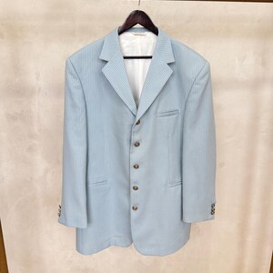 Vintage 80s-90s Zacchi Summer Blazer / Light Blue Pinstripe / Made in USA / Italian Style / Gold Button Jacket / Lightweight & Breezy / XL