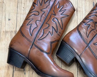 Stivali da cowboy vintage Cougar da uomo, taglia 9 / Prodotti in Canada / Stivali invernali in pelle stile western con fodera in montone / Condizioni perfette