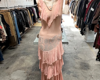 Vintage 1920's dress / pink peach dress / size S