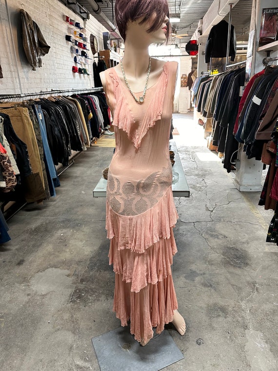 Vintage 1920's dress / pink peach dress / size S - image 1