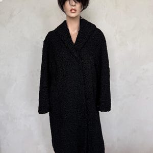 Vintage Persian Lamb Fur Coat / Black Swakara Astrakhan Curly Fur / 1950s 1960s Elegant Long Coat / Size S-L Oversized