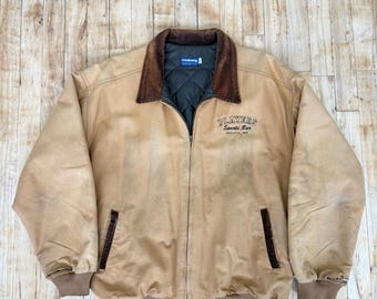 Chaqueta de trabajo vintage Holloway XL / Bomber de lona desgastada / Players Sports Bar Duluth MN / Cuello de pana forrado, tela estadounidense, estilo Carhartt