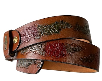 Cinturón vintage único de piel italiana de El Campero / Piel con estampado floral / Fabricado en Italia / Hebilla de latón / Cinturón bohemio estilo western / Talla 85 / 94 cm