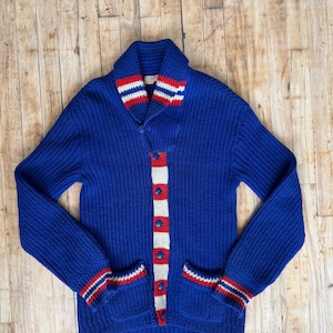 Extremely Rare 1930s Varsity Style Wool Cardigan – Knit-Rite Winnipeg, Hand Knit, Made in Canada / Large size / 100% Wool sweater / Chunky