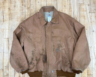 Rare vintage Carhartt FR workwear jacket / Made in Usa / Heavily distressed utility piece / AS IS condition / 2XL