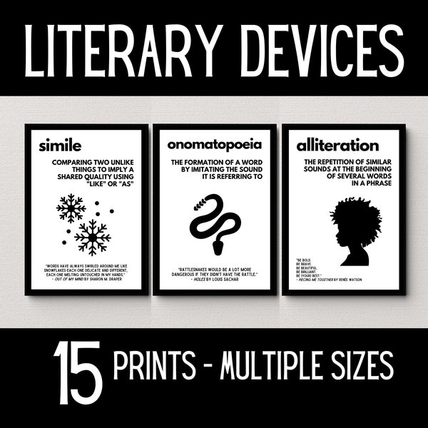 Literary Devices Poster Bundle, Figurative Language, Literary Terms Prints, Middle School English Classroom Decor, Poetic Devices