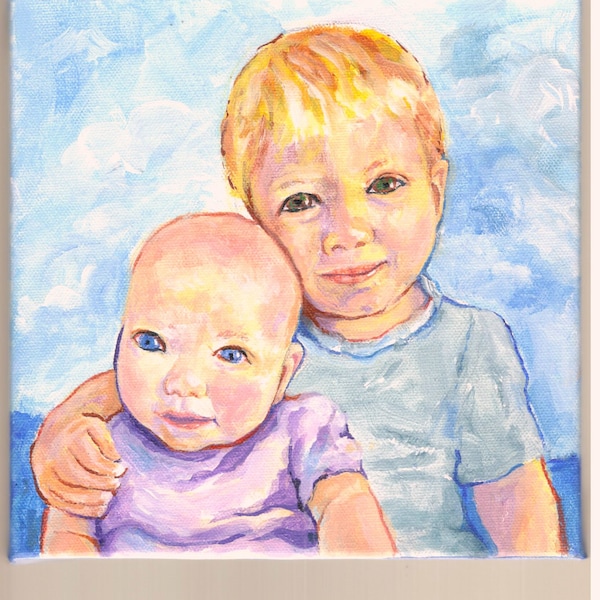 Baby Sister, 8" x 8" Original Acrylic Painting and Cards, by Karlene Koch Voepel.