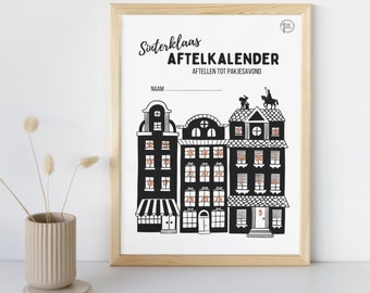 Aftelkalender Sinterklaas Pakjesavond kalender Sint en Piet, A4 PDF directe download, Sinterklaas knutselen, Sinterklaas decoratie