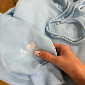 Custom Embroidered Initial Heart Sweatshirt, Initial On Sleeve, Anniversary, Couple Shirt, Valentines Day Gift, Couple Shirt, Birthday Gift