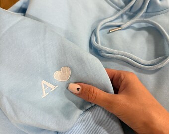 Custom Embroidered Initial Heart Sweatshirt, Couple Anniversary Gift