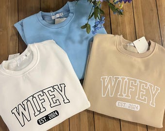 Personalized Wifey Sweatshirt, Wedding Gift for Bride