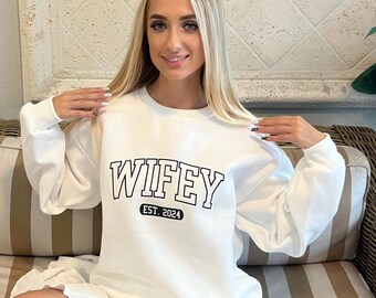 Personalized Wifey Sweatshirt – Cotton Blend, Bridal Shower Gift