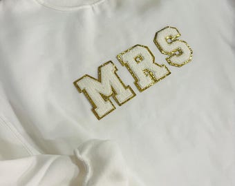 MRS Chenille Patch Sweatshirt, Embroidered Bride Engagement Gift
