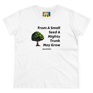 Uit een klein zaadje kan een machtige stam groeien. Katoenen Aeschylus-T-shirt