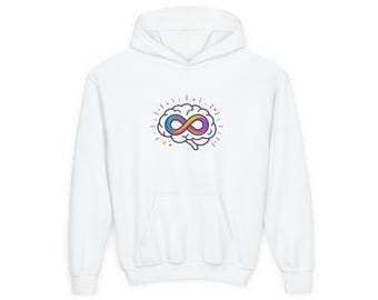 Młodzieżowa bluza z kapturem Autism Infinity Brain | Symbol neuroróżnorodności, kolorowa pętla nieskończoności