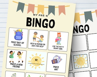 Bingo mínimo de regreso a clases / Bingo del primer día de clases / Día de preescolar / Actividad de bingo para ayudar con la nueva escuela (INGLÉS)
