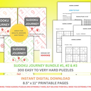 Sudoku Journey Bundle I Easy to Very Hard Puzzles for All Levels I 8.5x11&quot; Printable I 300 Puzzles with Solutions! I PDF Instant Download