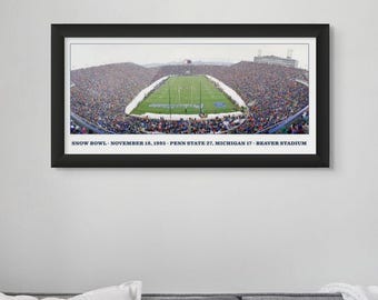 1995 Snow Bowl Penn State - Michigan Framed Panoramic Print | Iconic Beaver Stadium Panorama | PSU Sports Wall Decor