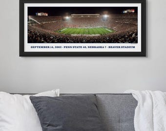 2002 Penn State-Nebraska Framed Panoramic Print | Iconic Beaver Stadium Panorama | PSU Sports Wall Decor