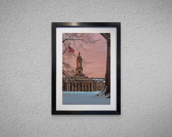 Old Main Sunset Snow Framed Print by Tom Mairs Photography | Penn State Graduation Gift | PSU Wall Art