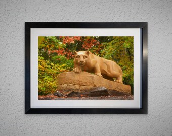 Nittany Lion Shrine in Autumn Framed Print by Tom Mairs Photography | Classic Penn State Photo | PSU Alumni Office Decor | Heritage Wall Art