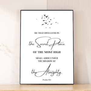 Psalms 91:1 Bible Verse Wall Art for Divine Protection, The Secret Place, Scripture Wall Art, Digital Download, Christian Wall Decor
