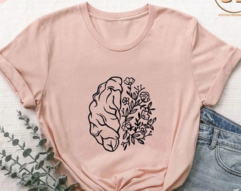 Brain Cancer Awareness Shirt, Floral Brain Tshirt, Brain Cancer Support Tee, Brain Tumor Fighter Gift, Brain Cancer Gift, Grey Ribbon Tee