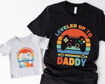 Daddy And Me Shirts, Matching Dad Tshirts, Fathers Day Gift,Leveled Up To Daddy Tee,Gamer Family Outfit,New Father Gift,Dad Announcement Tee