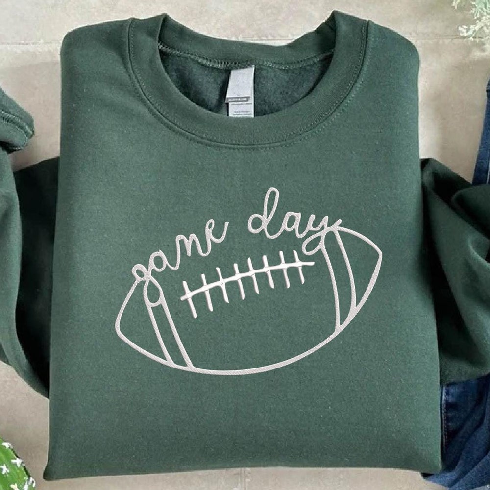 Embroidered Football Sweatshirt, Embroidery Game Day Sweater, Football Season Crewneck, Fall Season Sweater, Football Lover Gift Sweater Fashion24Hs