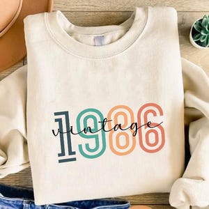 1986 Sweatshirt, Vintage 1986 Sweater, 40th Birthday Sweatshirt, Retro 1986 Birth Year Number Sweater,Forty Years Old Outfit,Turning 40 Gift image 1
