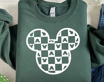 Checkered Disney Mickey Sweatshirt, Mickey Head Shirt, Disneyland Tee