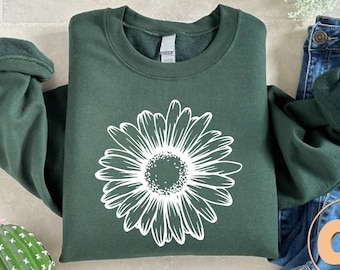 Daisy Sweatshirt, Vintage Flower Sweatshirt, Gift For Flower Lover, Floral Mom Gift Sweatshirt, Plant Lady Sweatshirt, Womens Garden Sweater