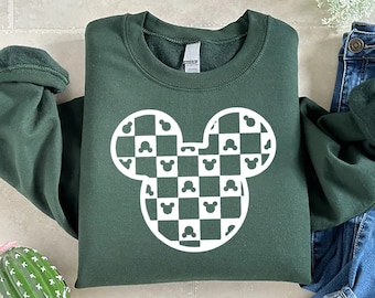 Checkered Disney Mickey Sweatshirt, Mickey Head Shirt, Disney World Tee, Disney Trip Sweater, Disney Family Shirts, Disney Matching Shirt